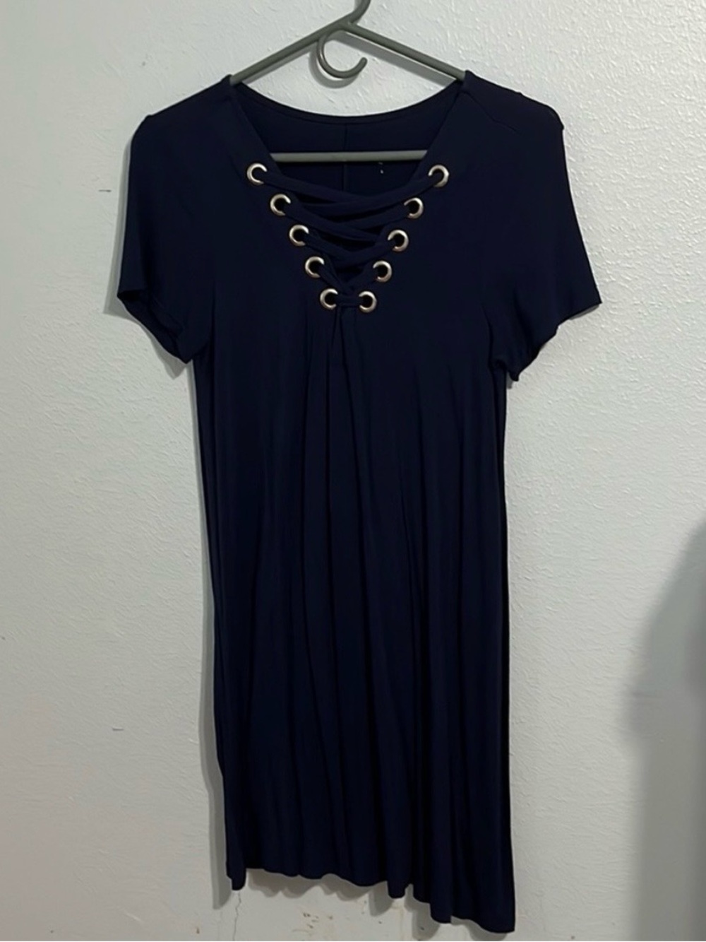 V-Neck Crossed Shift Dress in Blue